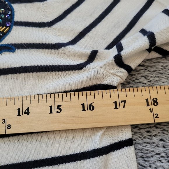 LOft Womens Sweater Small Blue White Peacock Wool Blend Sequin Stripe Boho 16163 - Picture 10 of 11